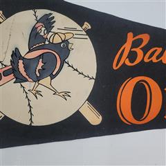 Vintage Baltimore Orioles 1950's Pennant Flag Bird on Ball Full Sized Authentic